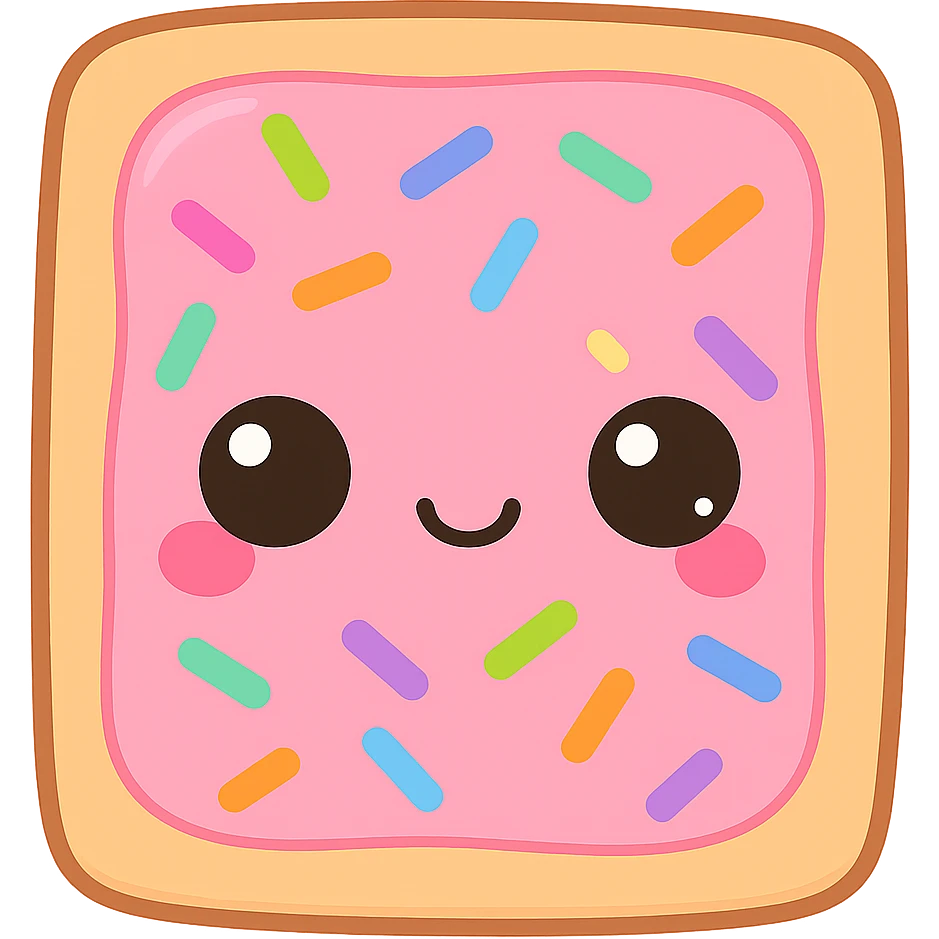 Enhance all the colors on the chibi poptart: make the pink frosting, sprinkles, and crust more vivid and saturated, while keeping the eyes cute and expressive. Maintain the transparent background. emoji