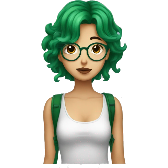 A heavy set boy with brown hair and a mustache is kissing a green haired girl who is thin and wearing glasses both have tattoos emoji