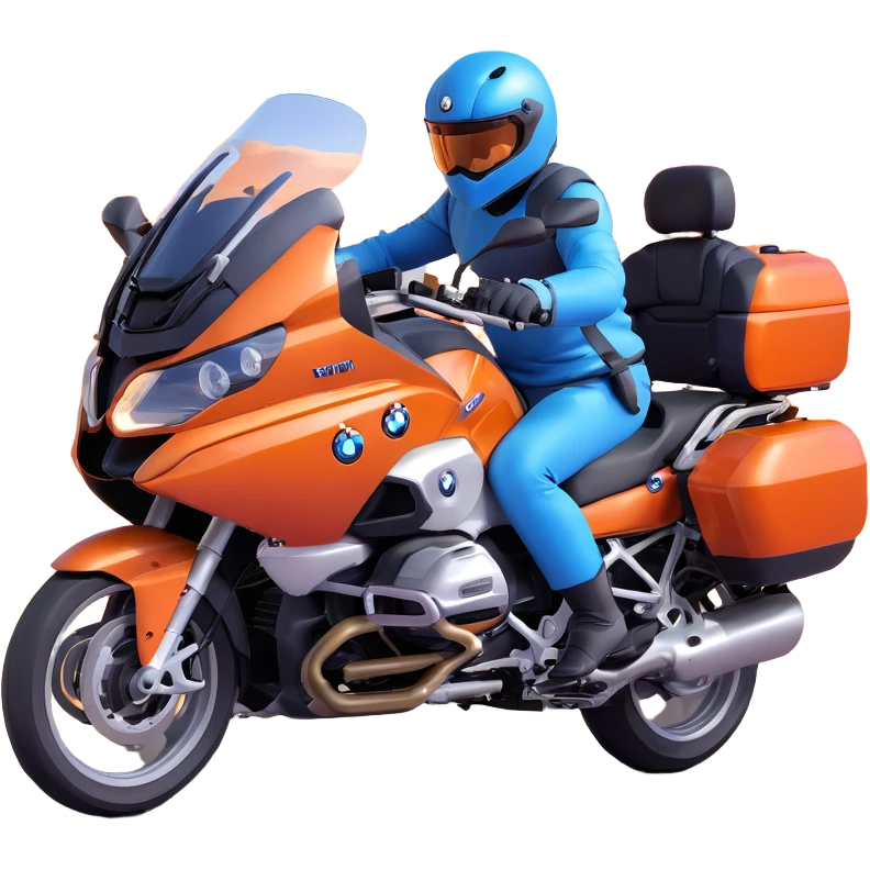 blue BMW R 1200 RT touring motorcycle with rider on road emoji