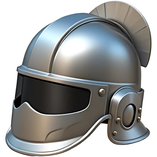Clash of Clans aesthetic: Cinematic Playful Steel Helm Emoji, rendered in a 3D vector-style similar to standard emojis with minimal shading and bold, simplified shapes. A compact, isometric helmet crafted of shining steel with intricate engravings and a protective visor, softly glowing with a noble warrior charm. Simplified yet unmistakably iconic, highly detailed and consistent, glowing with a soft radiant gleam and high polish. Stylized with a touch of chivalric tradition and a soft glowing outline, capturing the essence of a stalwart battle helm with a friendly, playful manner! emoji
