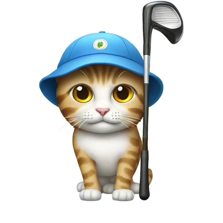 Cat wearing a cap with golf club emoji