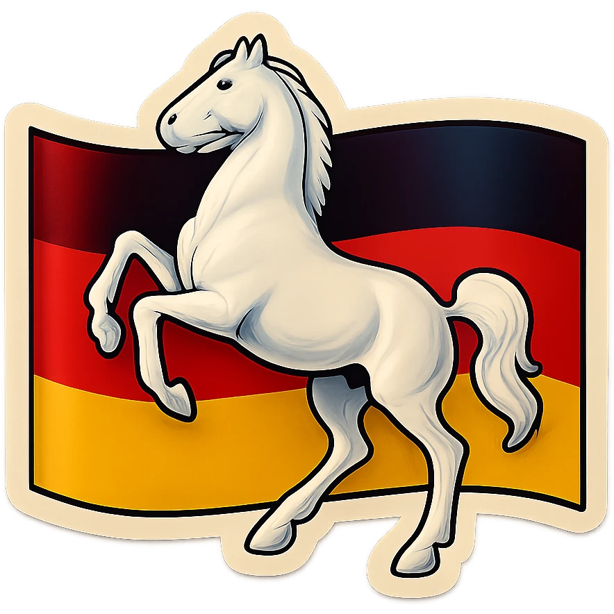 Niedersachsen white horse emoji, less cartoonish, with Niedersachsen flag as background, no text emoji
