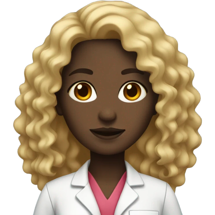 woman dark skin long curly hair with a doctor uniform emoji
