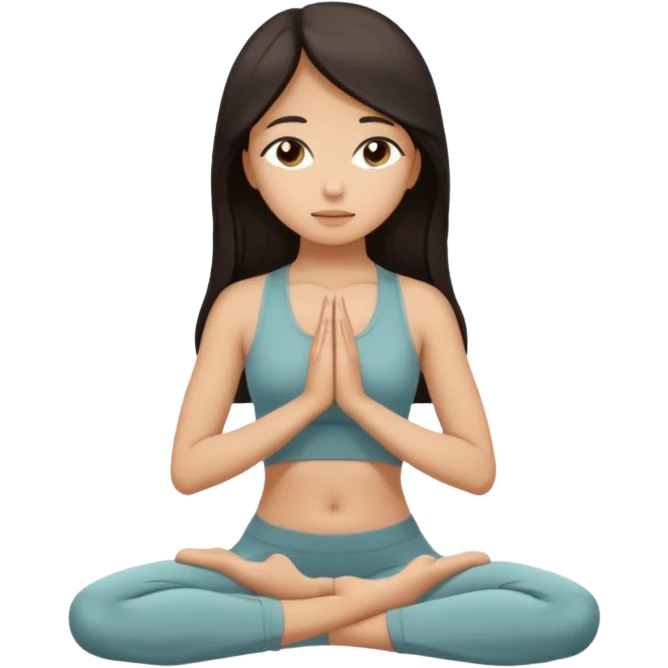 Olive tones Christian girl praying long dark hair in neutral color yoga set emoji