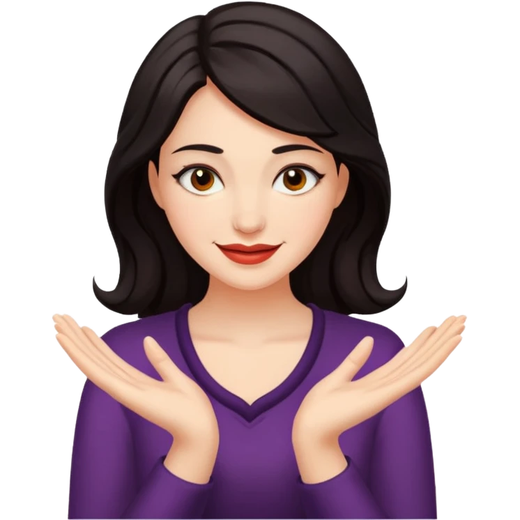A beautiful nonchalant woman with her hands in surrender while she smirks cunningly emoji