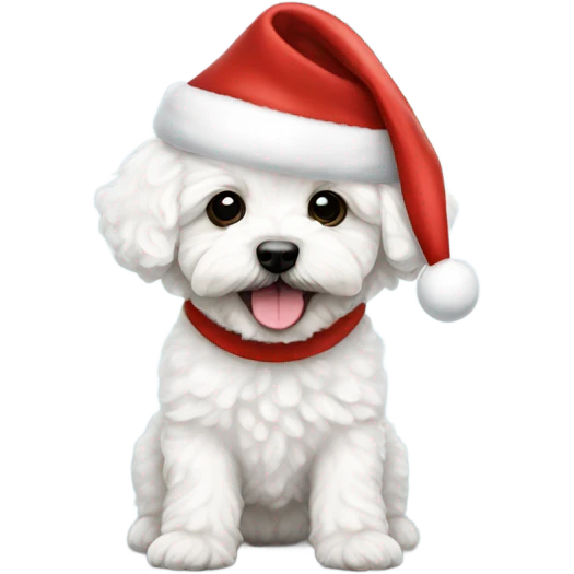 White Maltipoo puppy with santa hat emoji