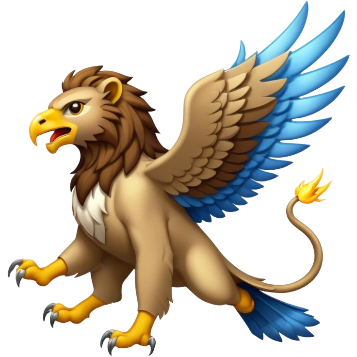 A hybrid of a falcon and a lion, with thundercloud wings and lightning crackling from its beak emoji