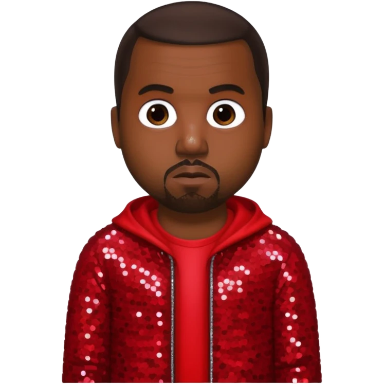 Kanye West with dark brown hair, red sequin outfit emoji