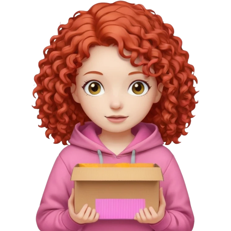 box carrier curly red haired pink hoodie girl  emoji