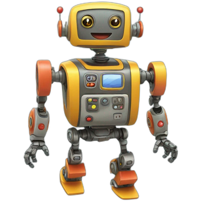 a cheerful multi-colored jumping robot emoji