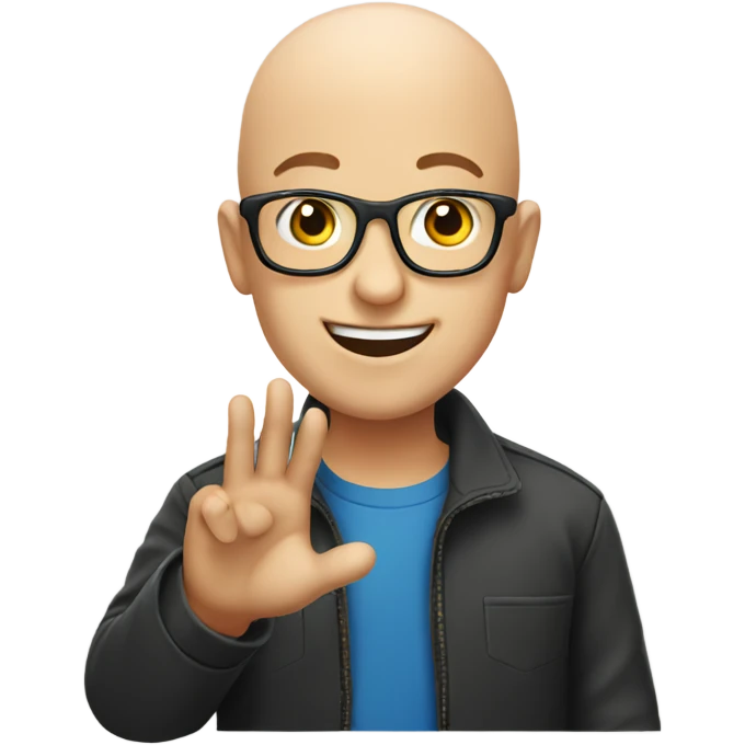 smiling bald boy waving with glasses emoji