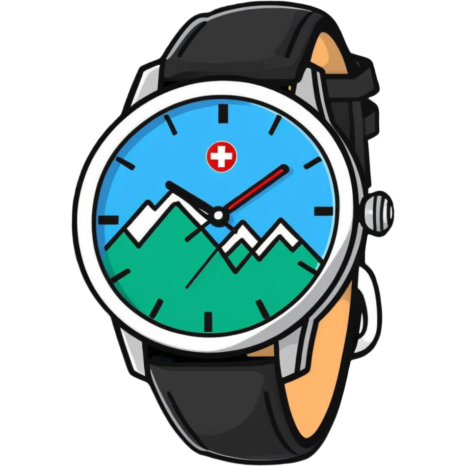 Swiss wealth manager with Alps background, Swiss watch, and financial charts emoji