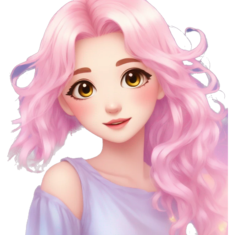 Gorgeous Beautiful Blushing Petite Colorful-Shiny-Pastel-Fairy-Anime-Girl with beautiful gradient pastel hair aesthetic with white border emoji