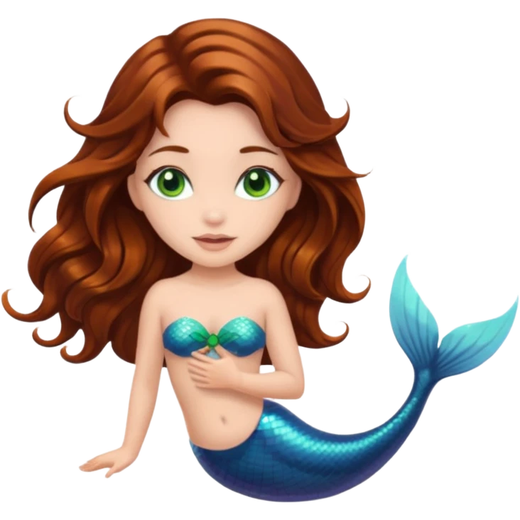 Brown hair mermaid with green eyes  emoji