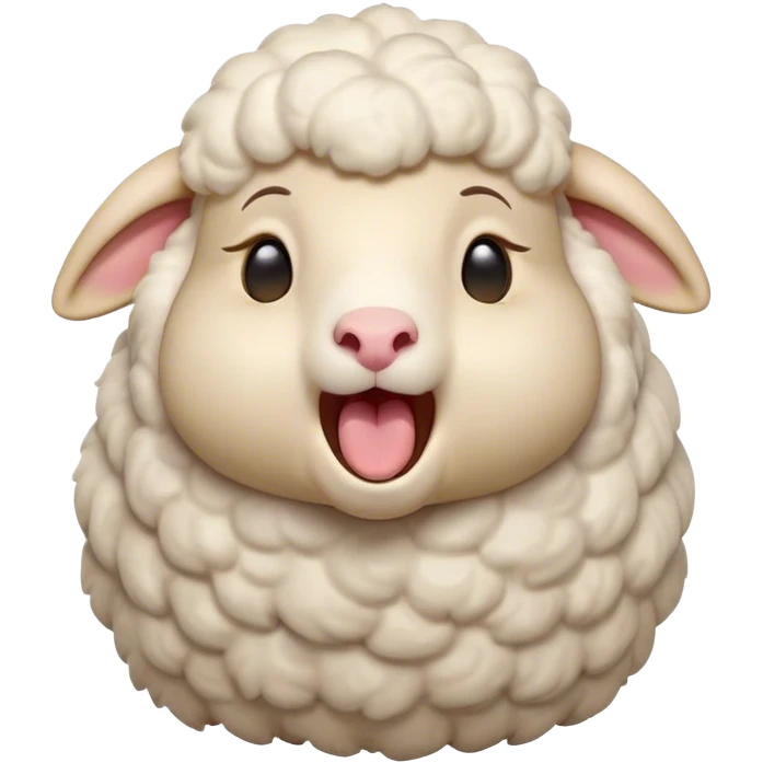 Cinematic Cute Yawning Sheep Portrait Emoji, Head tilted slightly with a dramatic, wide-open yawn, showcasing a soft, downy white fleece with gently drooping ears, round gentle eyes barely open in drowsy contentment, Simplified yet irresistibly adorable features, highly detailed, glowing with a soft, cozy glow, high shine, relaxed yet expressive, stylized with a touch of whimsical charm, bright and endearing, soft glowing outline, capturing the essence of a sleepy yet affectionate sheep, so drowsy it feels like it could stretch out of the screen and curl up for a nap! emoji