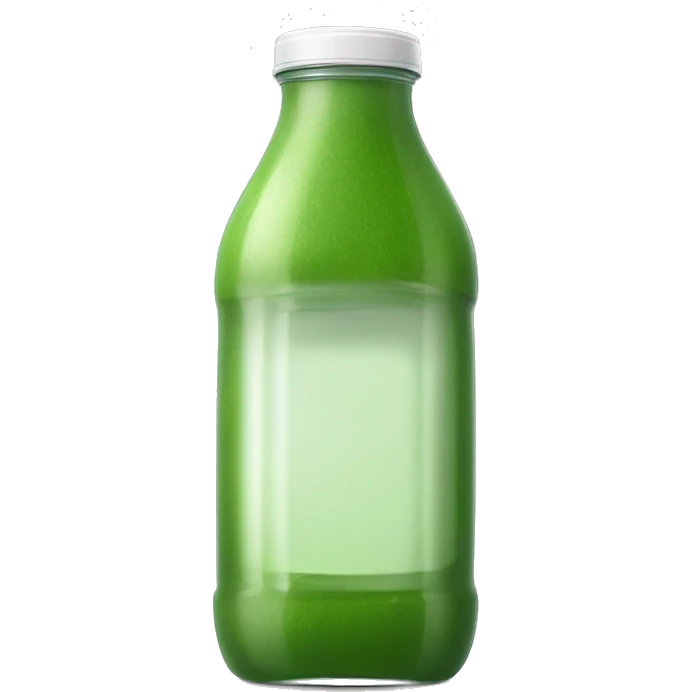 aesthetic green juice in tall clear full plastic drink bottle with white lid realistic soft textures emoji