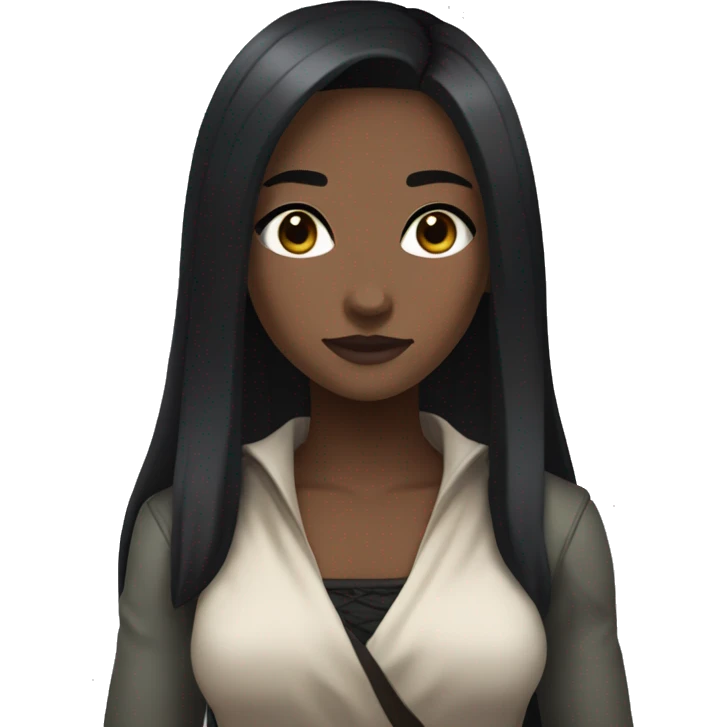 Generate an emoji of a black female with a medium-dark skin tone with long and straight black hair that has an outfit and eyes like Nezuko from the anime show Demon Slayer emoji