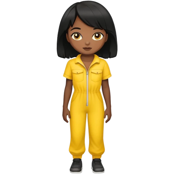 fille noir et cheveux noir avec un ensemble collant jaune emoji