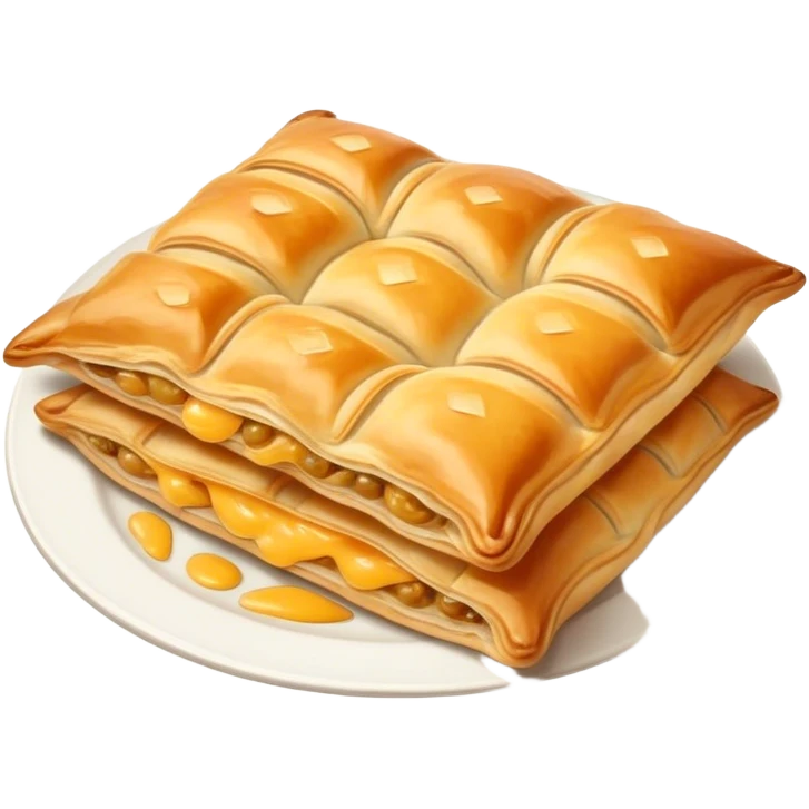 Cinematic Realistic Burek sa Sirom Dish Emoji, showcasing a flaky pastry filled with cheese rendered with crisp textures and appetizing, warm lighting. emoji