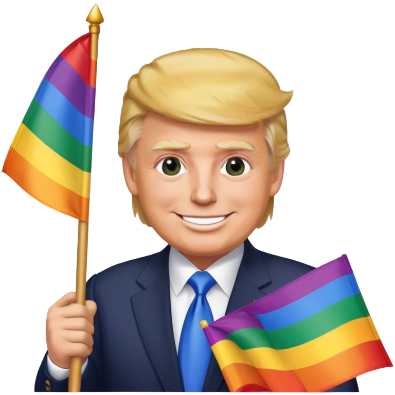 Create an emoji of donald trump, holsing a pride flag joyfully emoji