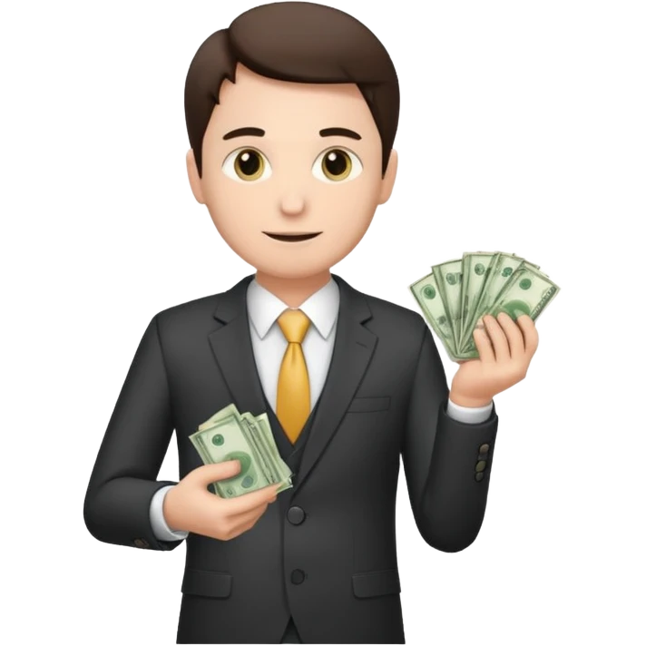 CEO with money in his hands donating to hospital emoji