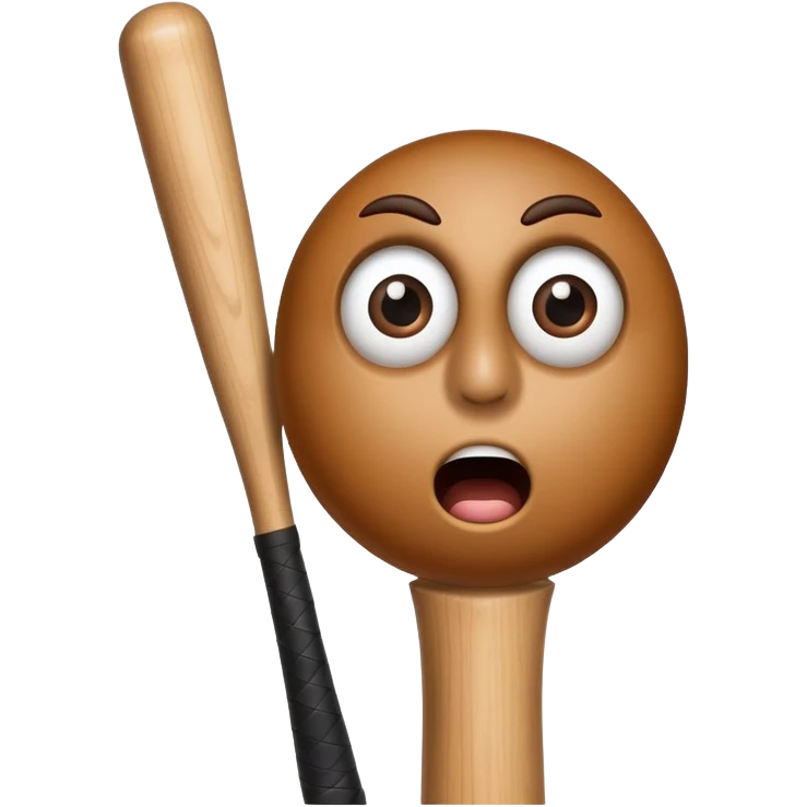 Classic wooden baseball bat with a face having round eyes, a small nose, and a surprised mouth emoji