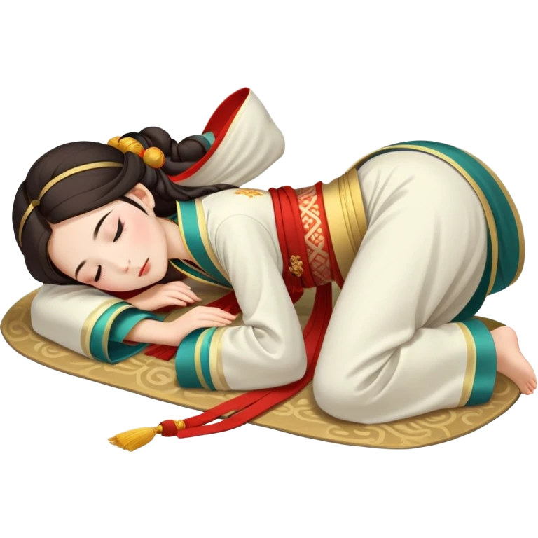 Beautiful girl in Hanfu lying on the ground sleeping emoji