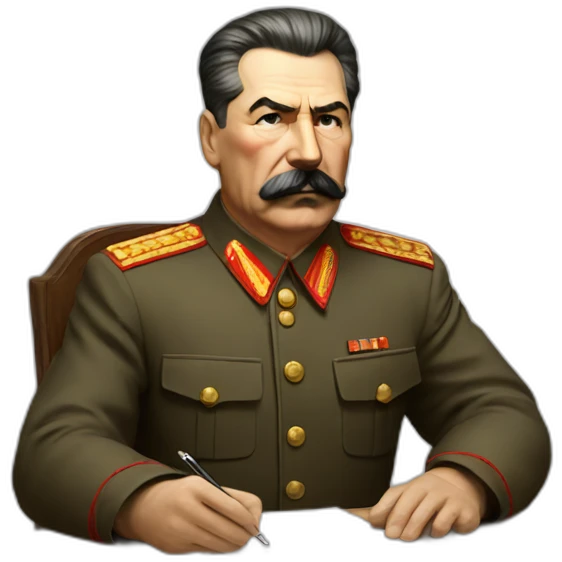 Stalin  sits at the table and writes emoji