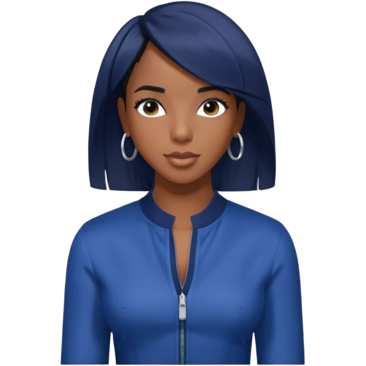 Kelly Rowland with short jet black hair, indigo outfit emoji