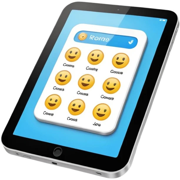 tablet with rounded corners, on the screen an interface of online course emoji