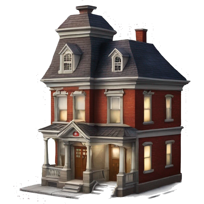 Very old dilapidated Apartment building shaped like the Ghost Busters Firehouse with solar lights and decorative and detailed interior design  emoji