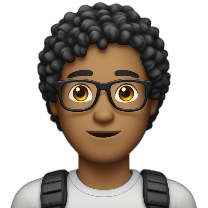 White man with short, curly and wavy black hair, and glasses. He has quite a forehead, and he is a gamer. emoji