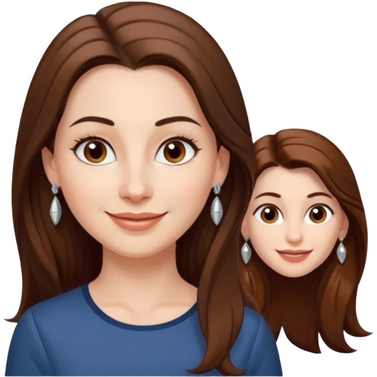 Head without neck of a 35-year-old woman, white skin, long brown hair combed to the left side and small silver earrings, small lips and pointed nose, brown eyes. emoji