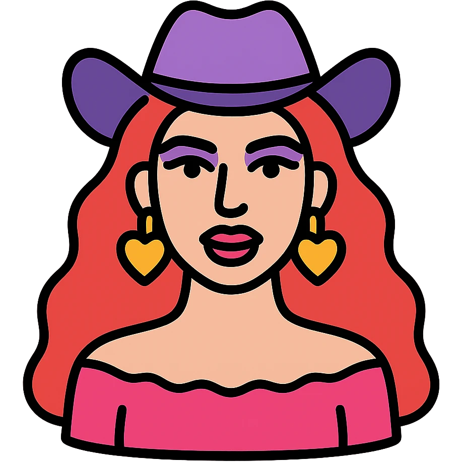 stylized portrait of Chappell Roan with bold outlines emoji