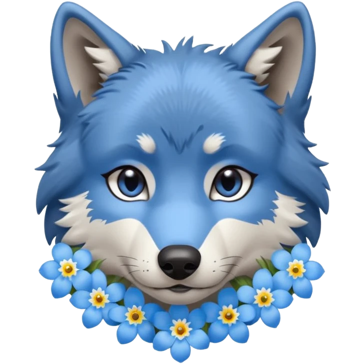 Tired wolf with forget-me-not flower on ear emoji