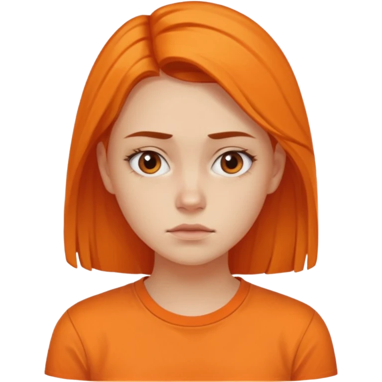 25 year old woman in orange shirt, she looks like she is in pain emoji