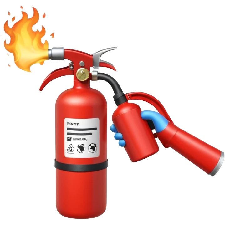 A hand holding Fire extinguisher and extinguishing the fire, no man emoji