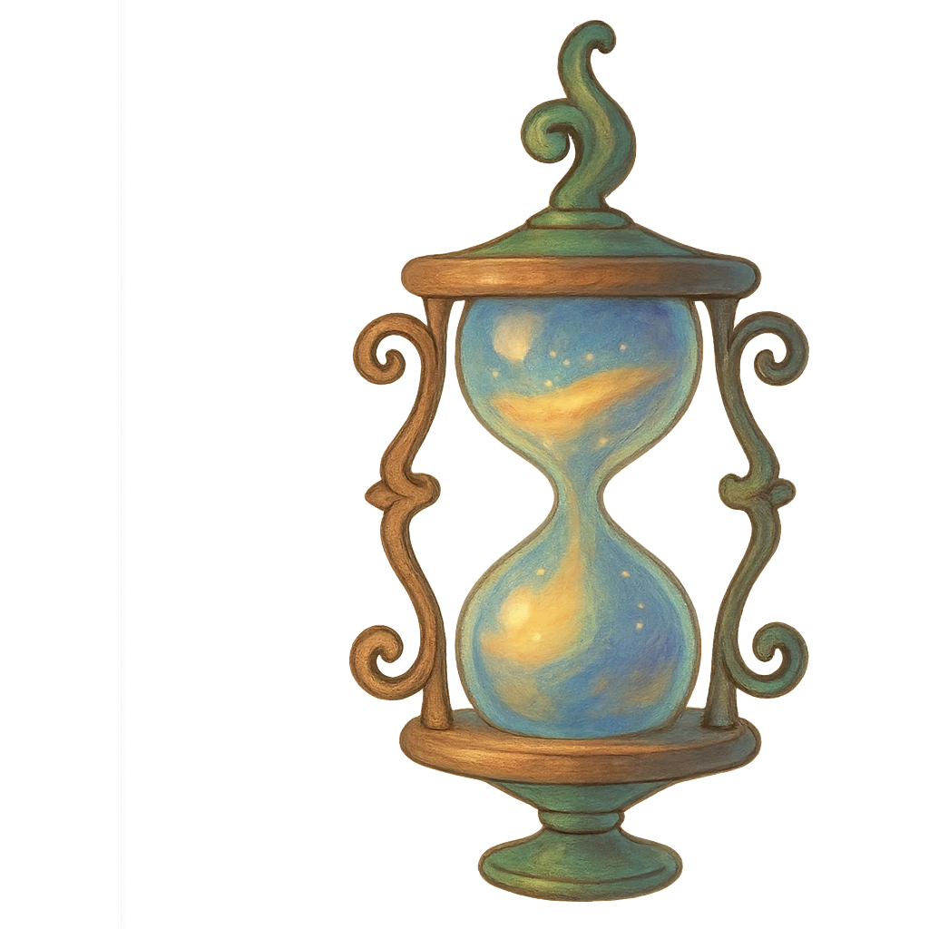 magical hourglass, dreamy lighting, soft painterly textures, whimsical and enchanting, no background emoji