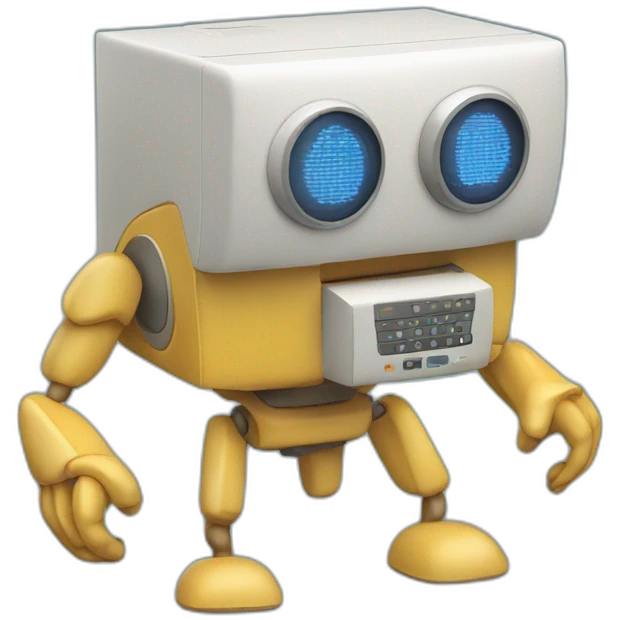 Anthropomorphic computer with arms and legs doing something random emoji