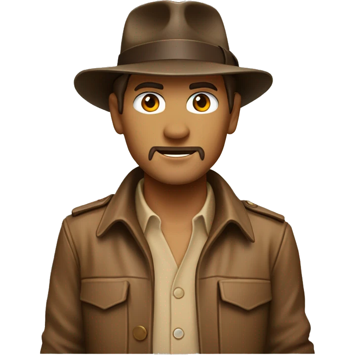 Indiana Jones with a brown jacket and a brown hat, beige shirt emoji
