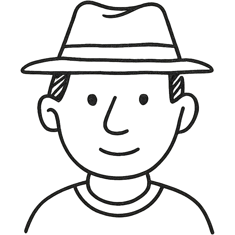 hand drawn outlined icon of a man with a hat emoji