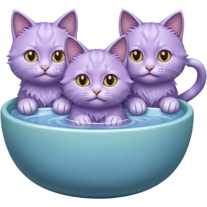 three lilac cats drinking water from a bowl emoji