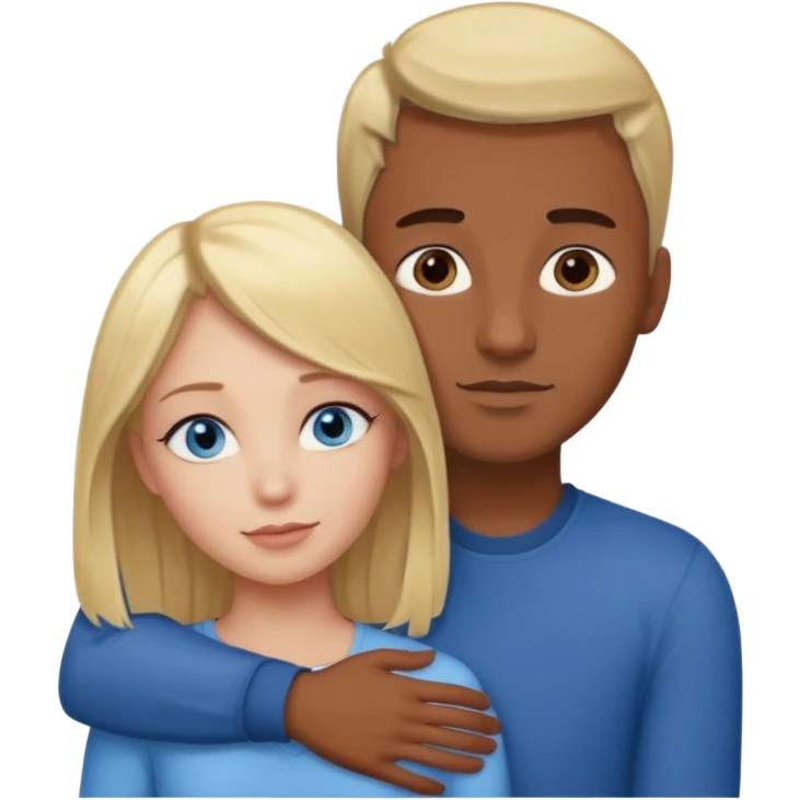 blonde hair blue eyes woman embracing a taller man who has brown skin and dark brown hair emoji