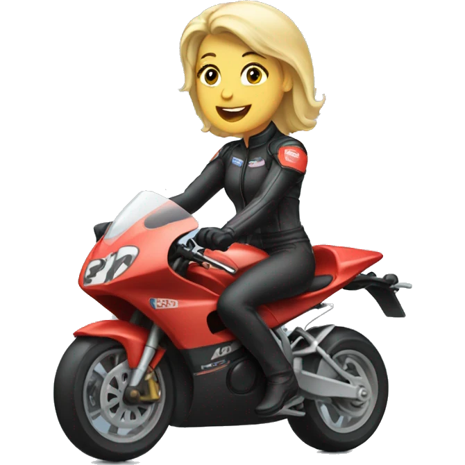 Blonde woman riding racing motorcycle emoji