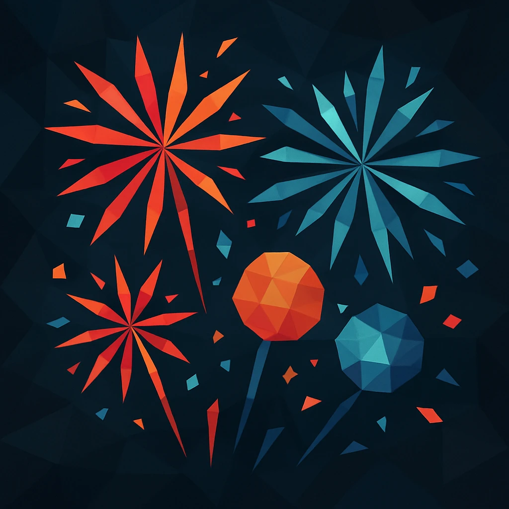 low-poly fireworks in geometric shapes emoji
