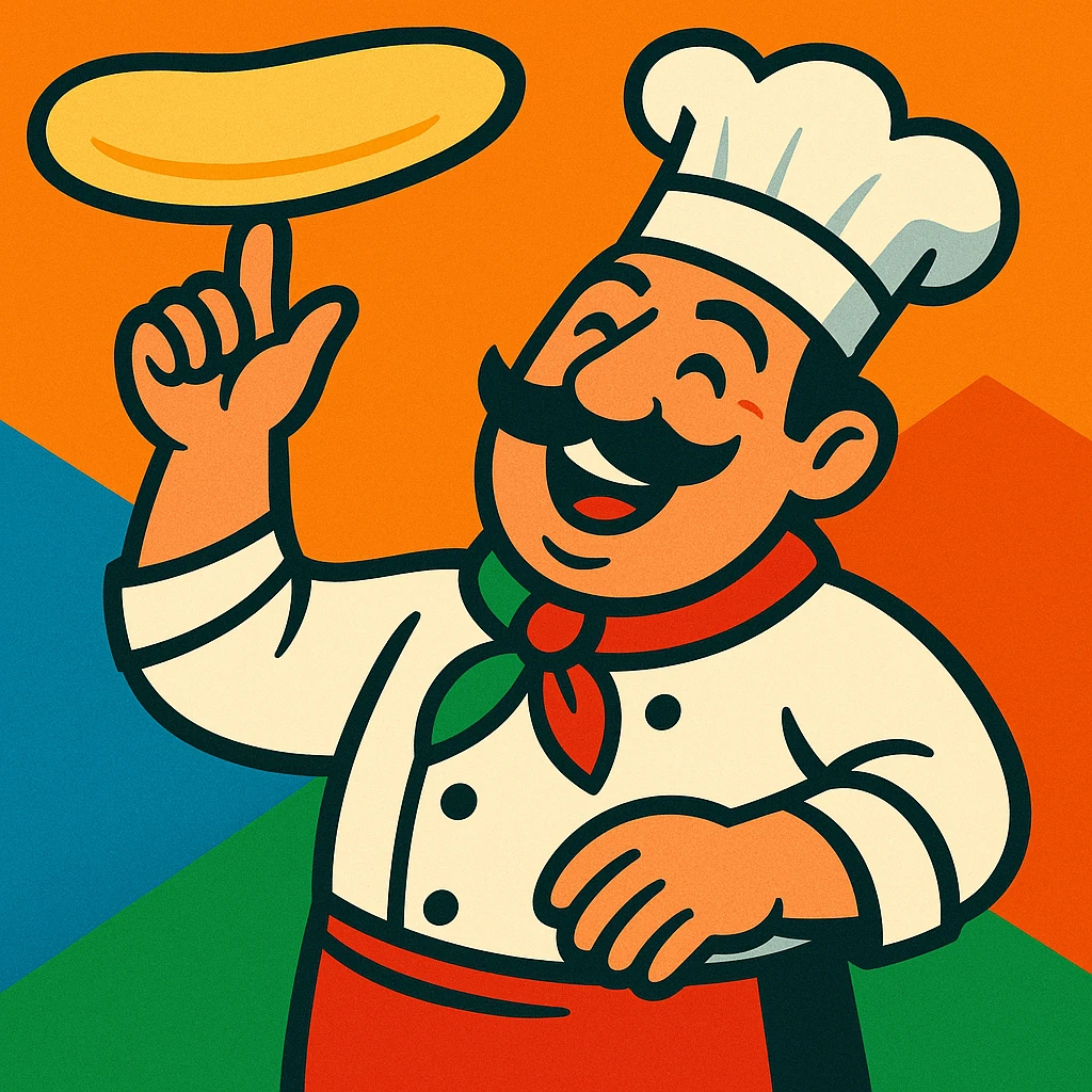 smiling Italian chef spinning pizza dough emoji