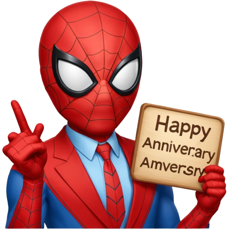 Spider-Man with a sign that says happy anniversary emoji