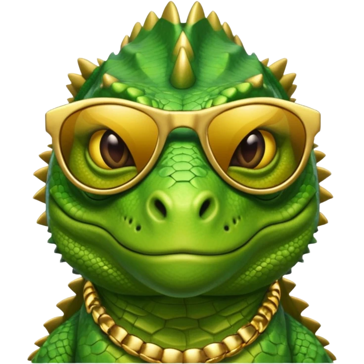 rich capitalist iguana head with golden glossy sunglasses emoji