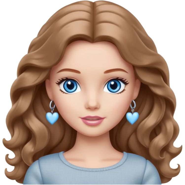 There are grey hearts all around Barbie girl Chestnut long wavy hair and blue eyes is In pale grey clothes emoji