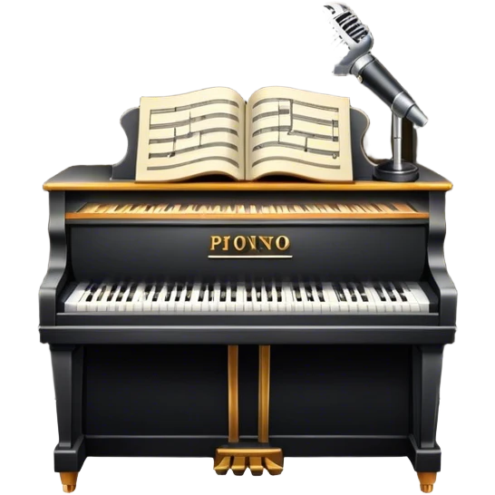 Icon for 50s American Musical Theater: a retro stage with neon lights, a classic microphone, musical notes, vintage theater curtains, and Broadway-style elements. Avoid focusing solely on the piano. Transparent background. emoji